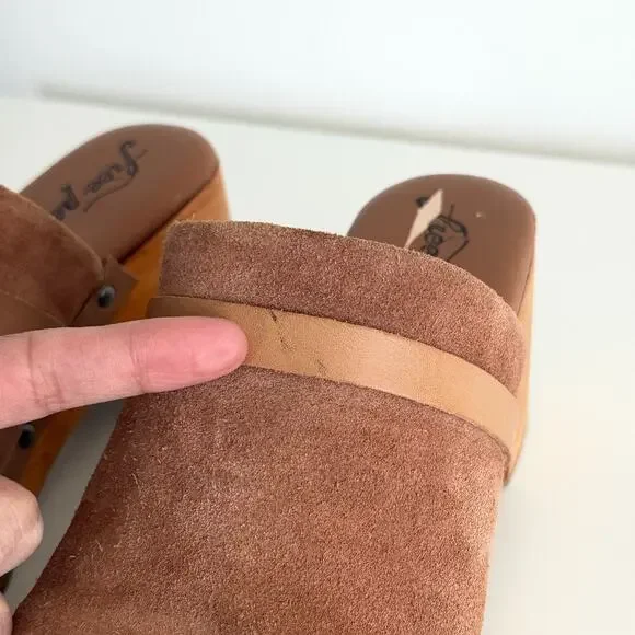 Free People Calabasas Clog Platform 40 Brown Suede Wooded Slip On Mule Stud Heel - Picture 12 of 13